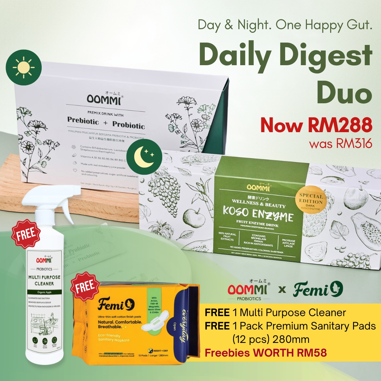 Daily Digest Duo - PRE+PRObiotic + Multivitamin (30 sachets) + Koso Enzyme (30 sachets)